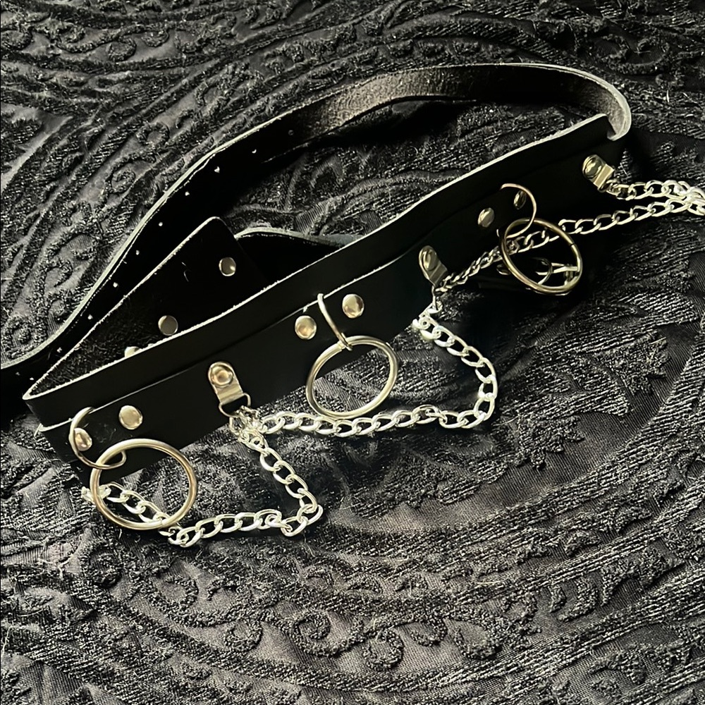 Black Leather Chain Belt